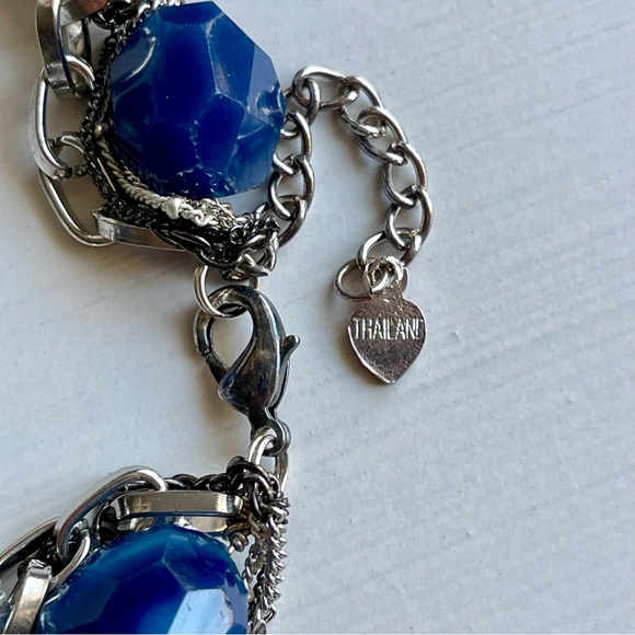 NAKAMOL Grungy Style Blue Chunky faceted Semi-Precious Stones Mixed Metal Chains - Picture 3 of 12